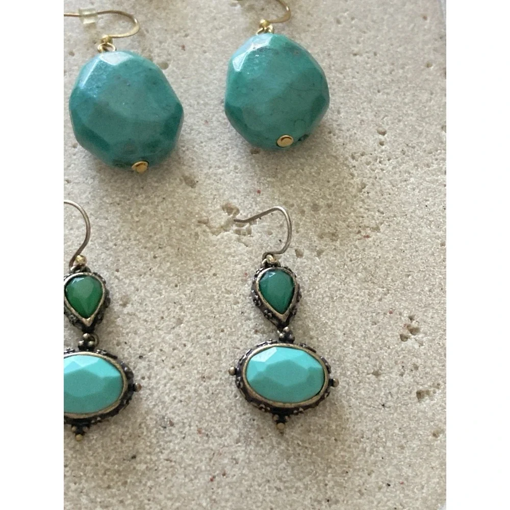 Teal‎ Blue Earrings Set Of 3 Pair Stud Drop Dangle Boho Southwestern Style Artsy